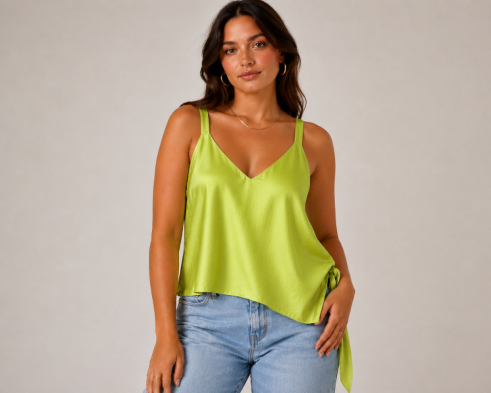 Wildfang Empower Satin Cami Top Neon Lime Women 1X Adjustable Strap Y2K Festival